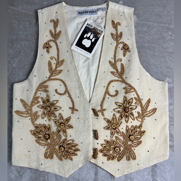 Vintage‎ Red Rover Beaded Western Vest Size Small Neutral Cream Tan - Picture 2 of 11